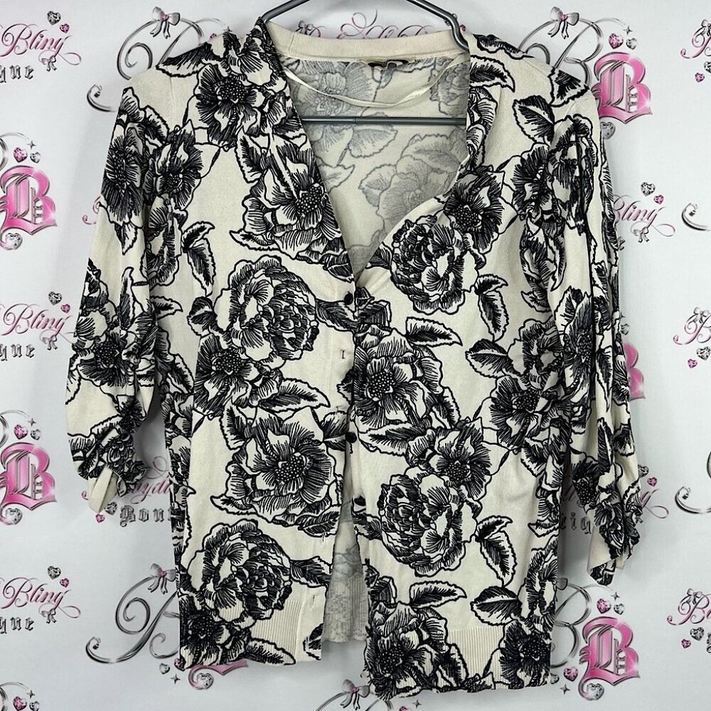 Denver Hayes cardigan flowers button up Black Floral Women's Blouse